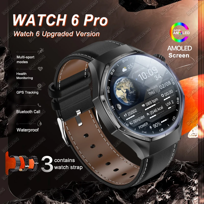 

Новые смарт-часы 2026 Watch 6 Pro с AMOLED-экраном, GPS-трекером, HD-звонками по Bluetooth, водонепроницаемые, для спорта и мониторинга здоровья, для мужчин
