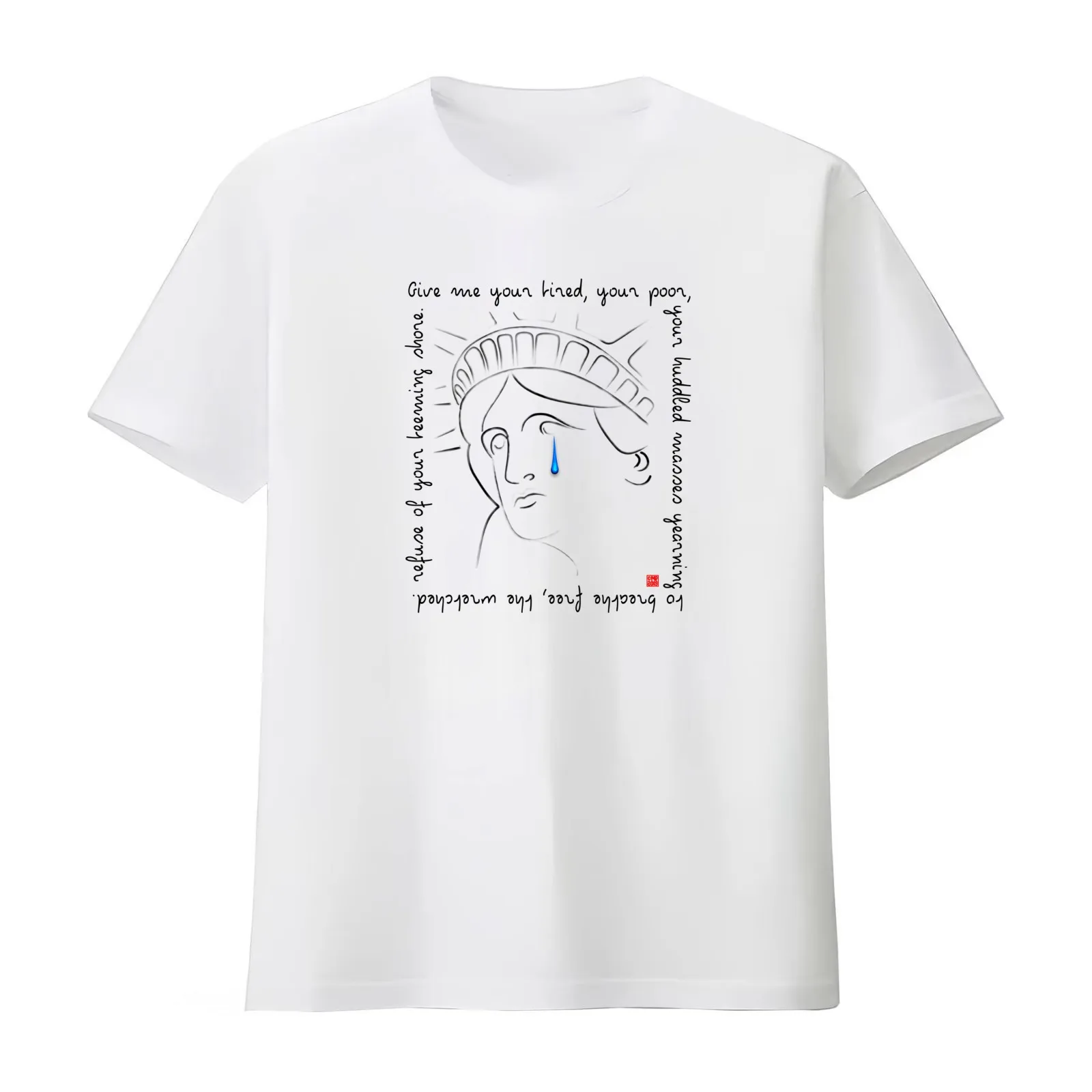 Statue of Liberty Crying T-Shirt Summer Casual Cotton Tee Oversized Streetwear Tops Vintage Graphic Print Unisex Men Women