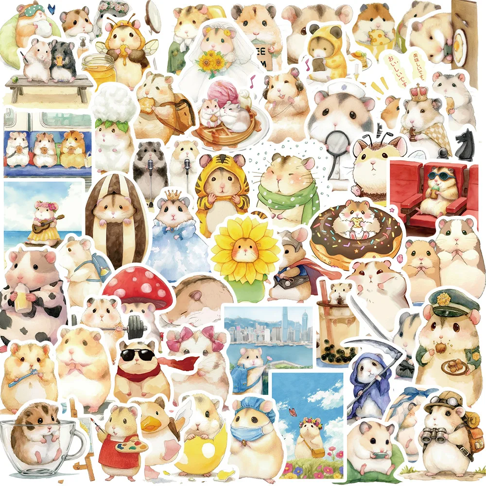 50pcs Cute Little Hamster Animal Cartoon Graffiti Stickers Phone Guitar Laptop Suitcase Water Bottles Waterproof Sticker