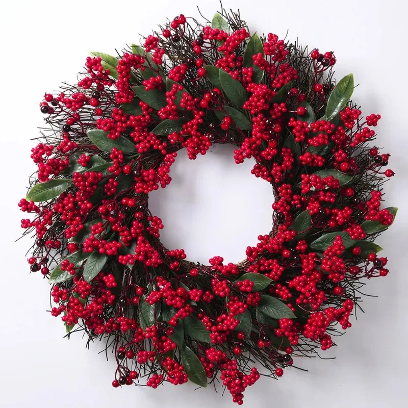

Cross border New Christmas Artificial Holly Christmas Simulation Green Leaf Red Fruit Wreath Home Door Hanging Decoration