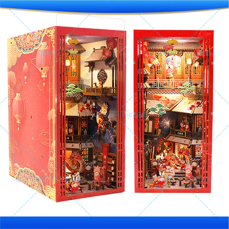 

Chinese New Year Red Ancient Style Huayun Shengjing Cabin Handmade Assembled Bookstand Ornament