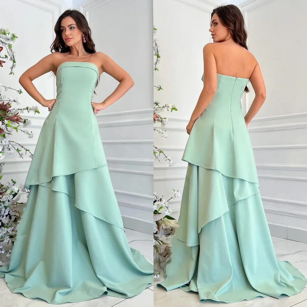 

Customized Modern Style Elegant Jersey Ruched A-line Strapless Long Dresses Bespoke Occasion Dresses Sizes Available Classic