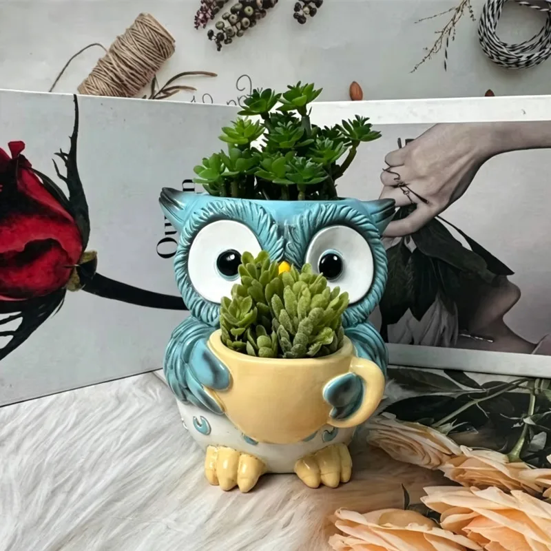 2pcs Resin Owl Figurine Cute Cartoon Tabletop Ornament Home Entryway Decor For Kids Women Office Desk birthday holiday Gift