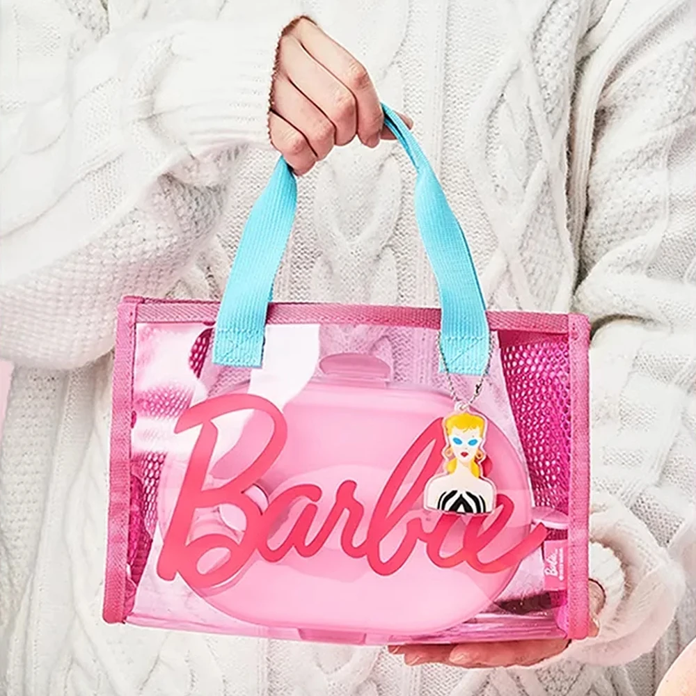 MINISO Barbie Lunch Box Bento Bags Outdoor Portable Waterproof Beach Bag PVC Transparent Storage Handbag Girl Gift 24cm