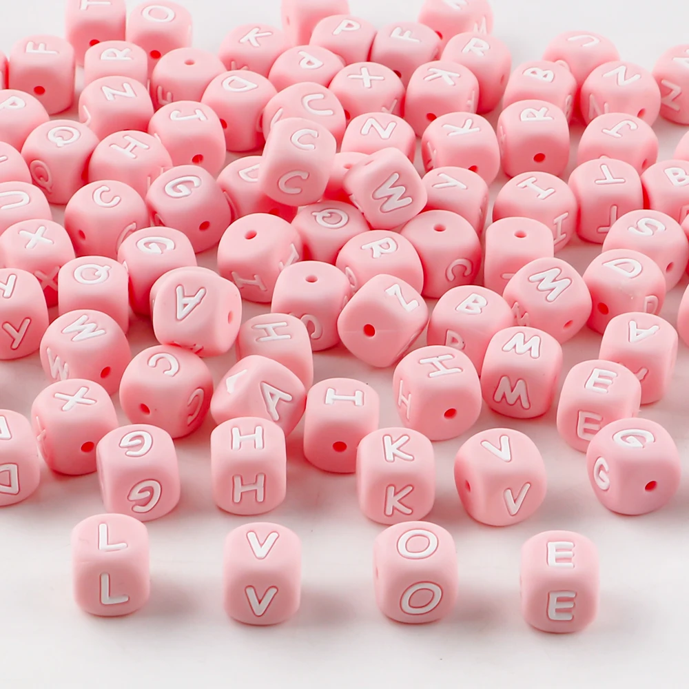 Perles carrées en Silicone rose de 12mm, 20 pièces/lot, pour la fabrication de bijoux, bracelets, colliers, boucles d'oreilles, stylo, Etc., accessoires faits à la main