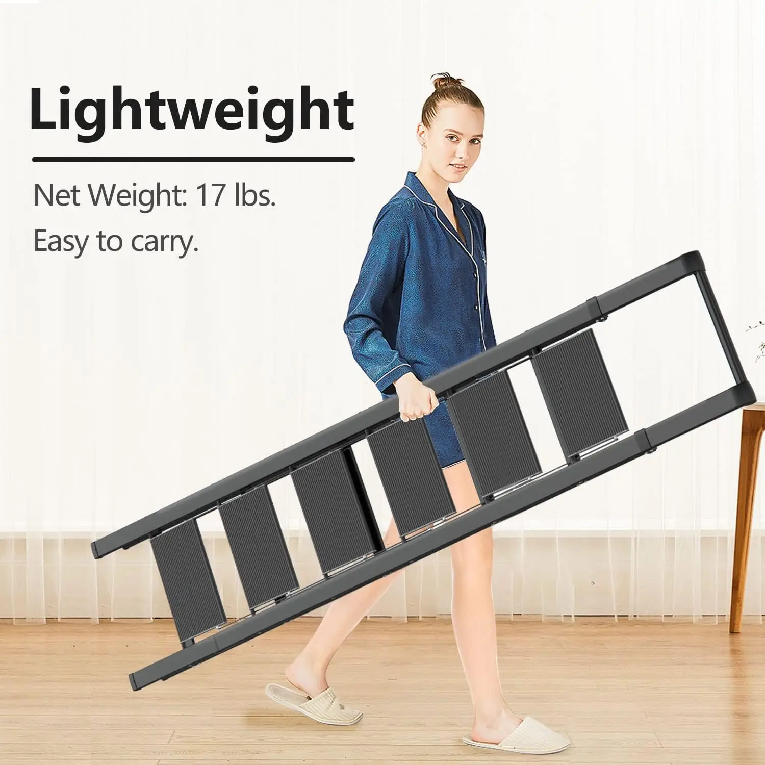6 Step Ladder for 12 Feet High Ceiling, Lightweight Aluminum Folding Step Stool with Convenient Handgrip, Stepladders wi