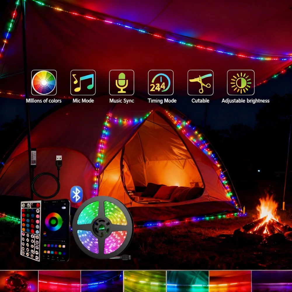 

USB 5V Led Strip Lights RGB APP 44Keys Remote Control Music Sync Flexible Tape Diode Lights Christmas TV Backlight Decoration