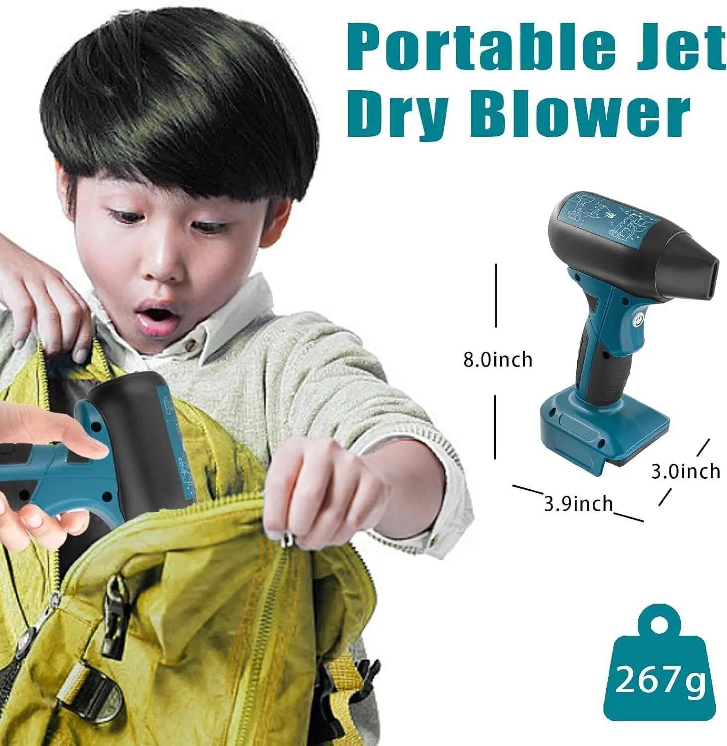 Mini Jet Blower Portable Violent Turbo Fan for Makita 18V Battery 4-Speed Wireless High Speed Handheld Fan Key Board Cleaning