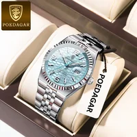 POEDAGAR, reloj original de alta calidad para hombre, resistente al agua, luminoso, calendario de acero inoxidable, reloj de negocios de lujo para hombre, reloj de cuarzo