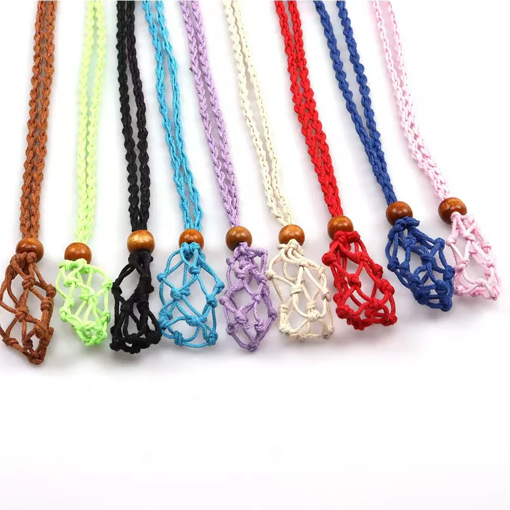 10PCS Crystal Cage Necklace Holder Necklace Cord Empty Stone Holder Replacement Hand-Woven Necklace Cord with Adjustable Length