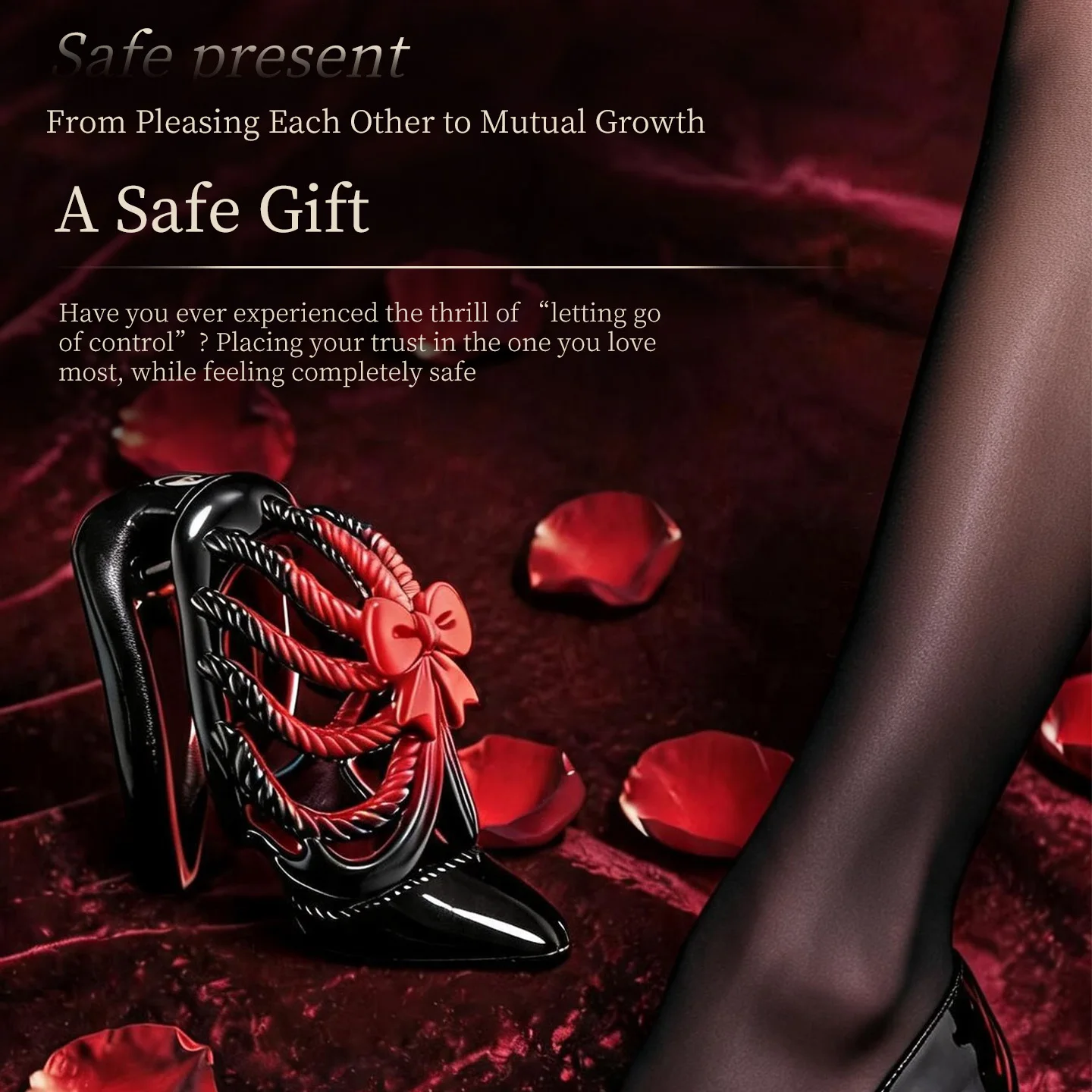 High Heels Chastity Cage with Bow Tie CB Lock Male Chastity Device with 5 Cock Rings Hollow Penis Lock Adult Sex Toys for Men - view 4