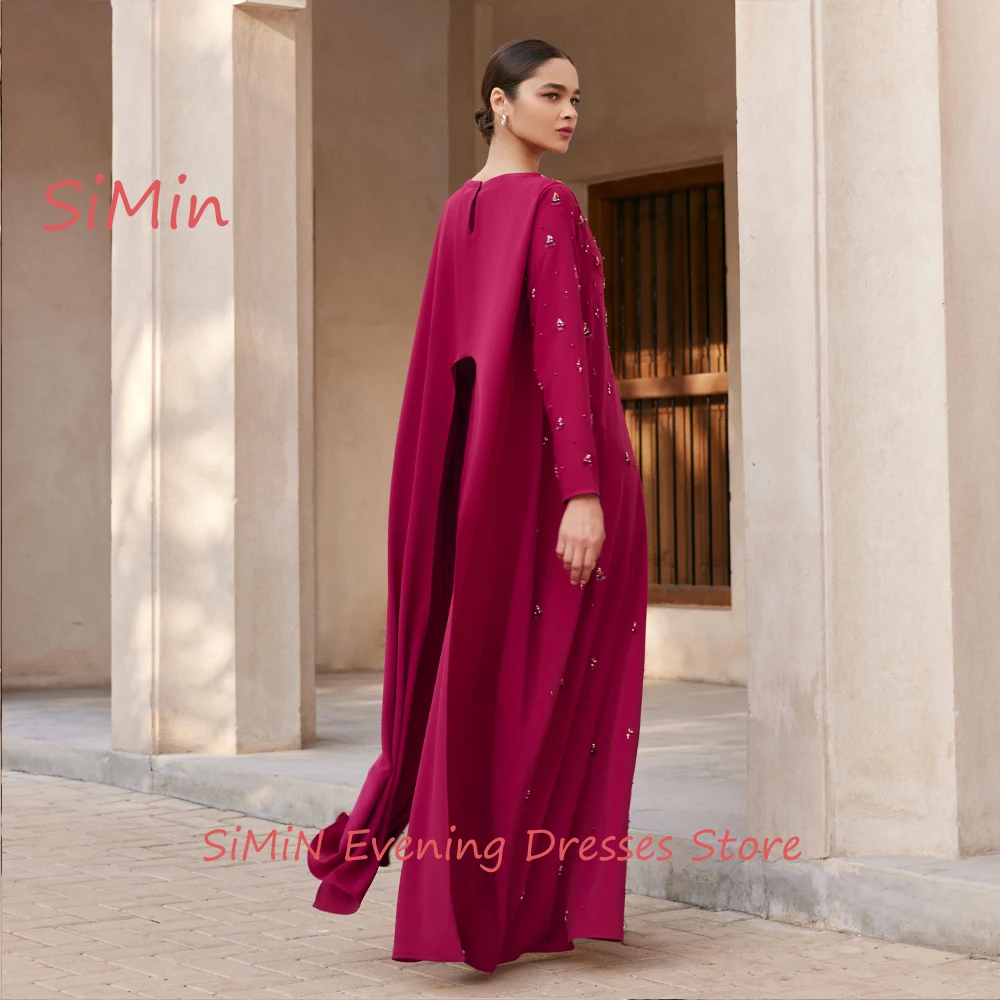 Simin Saudi Scoop Neckline Beaded Crepe Long-Sleeves Grace Prom dresses Ankle-Length Arab Evening Party dresses for women 2024