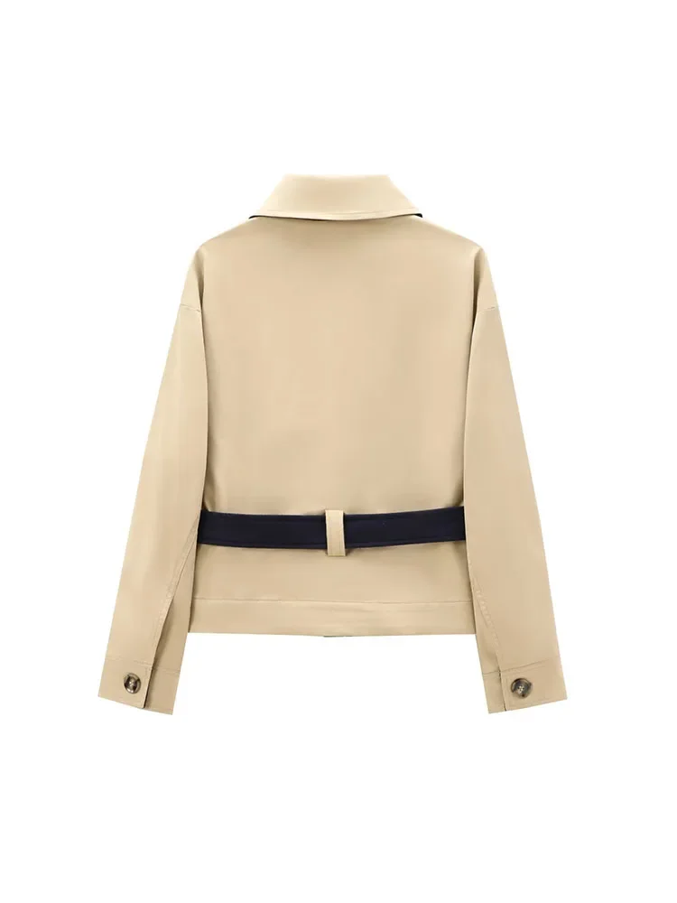 LIBIELIY 2024 European And American Style Autumn New Women's Clothing Series Belt Decoration Solid Color Lapel Casual Jacket