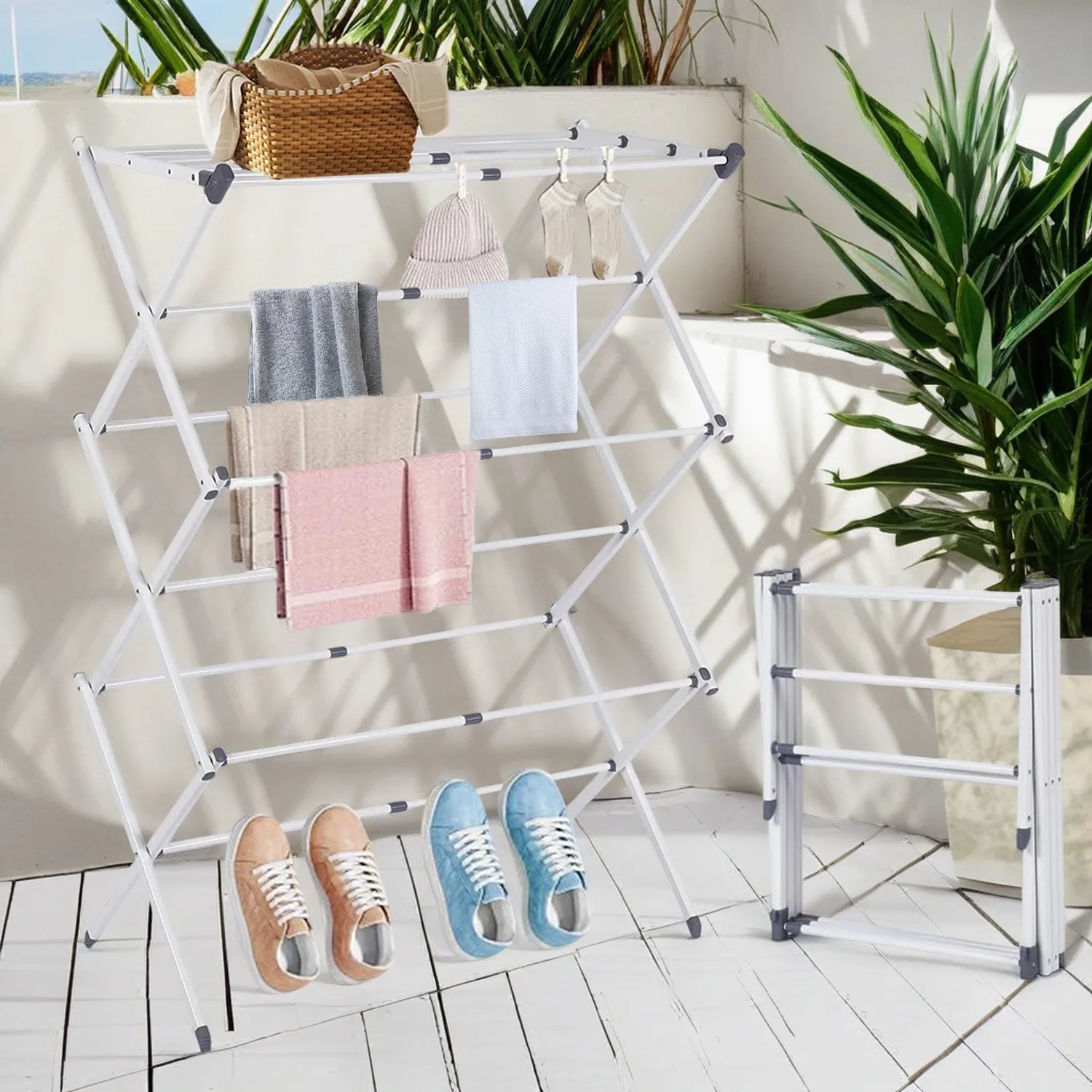 Clothes Drying Rack, 3-Tier Laundry Rack for Clothes, Expandable Metal Clothing Dryer, Collapsible Towel Air