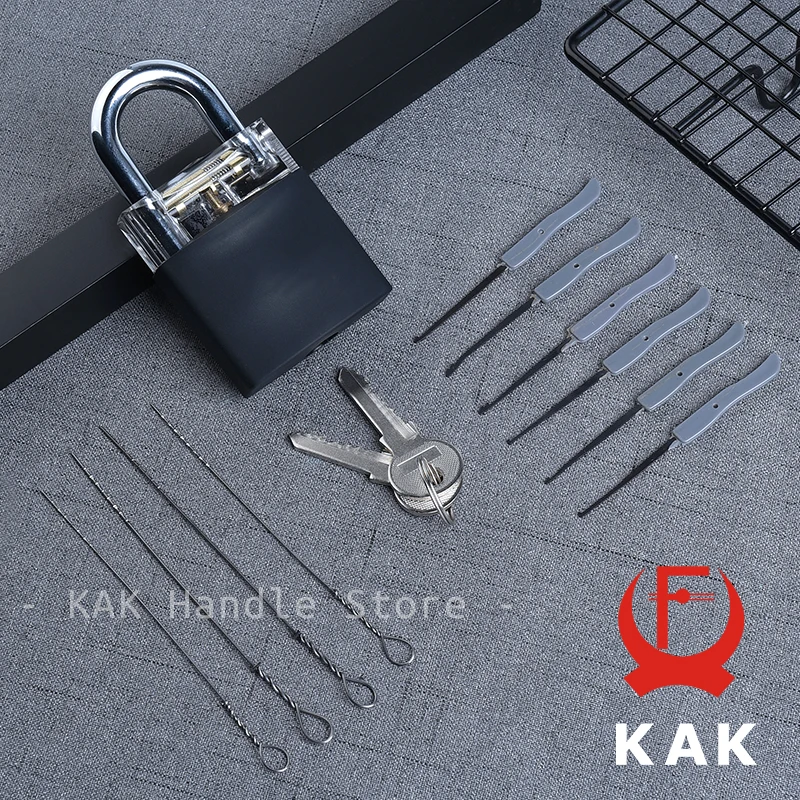 Kit d'outils de serrurier KAK transparent avec outils de formation pour cadenas, extracteur de clés cassées et crochets de retrait