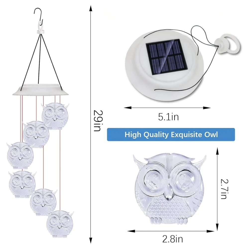 Imagem -03 - Coruja Solar-powered Memorial Wind Chimes com Luzes Impermeável Led Exterior Jardim Decoração ao ar Livre Presentes