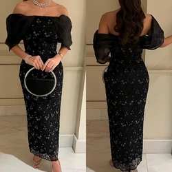 Customized Elegant Sparkle Off-the-shoulder Sheath Party Dresses Beading Embroidery Hugging Lace Anke length S Evening  2023