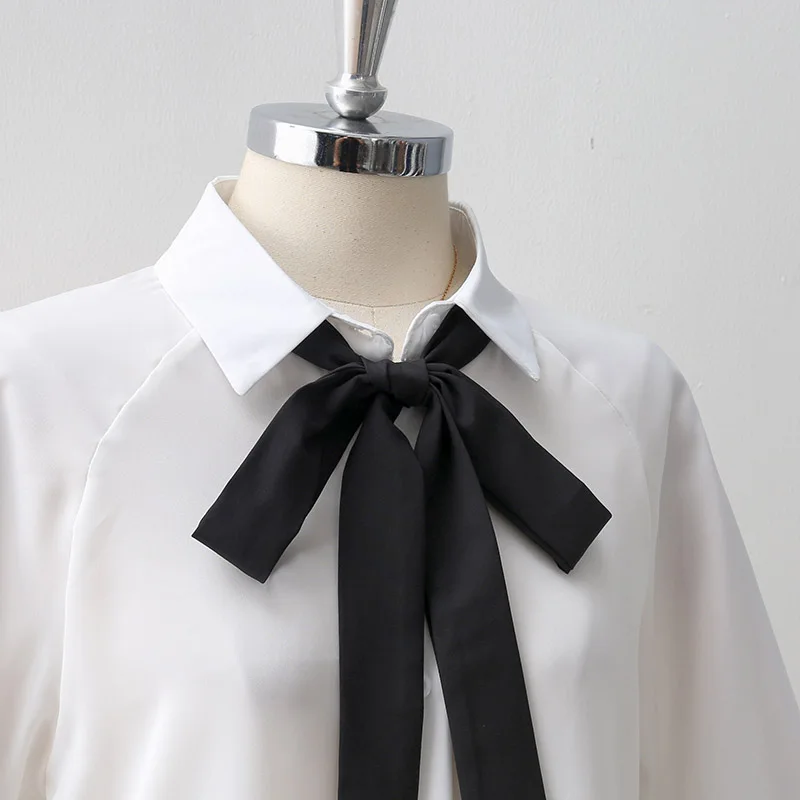 Chiffon White Shirts for Women, Bow Neck, Lantern Sleeved, Elegant Office Lady Outwear, Tops, New Design, Summer, 2021