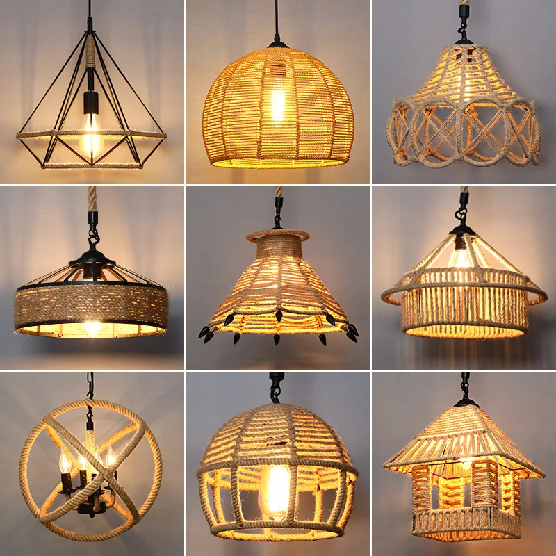 Retro Hemp Rope E27 Chandelier Commercial Lighting Led Industrial Style Single Head Corridor Pendant Light Restaurant Decoration