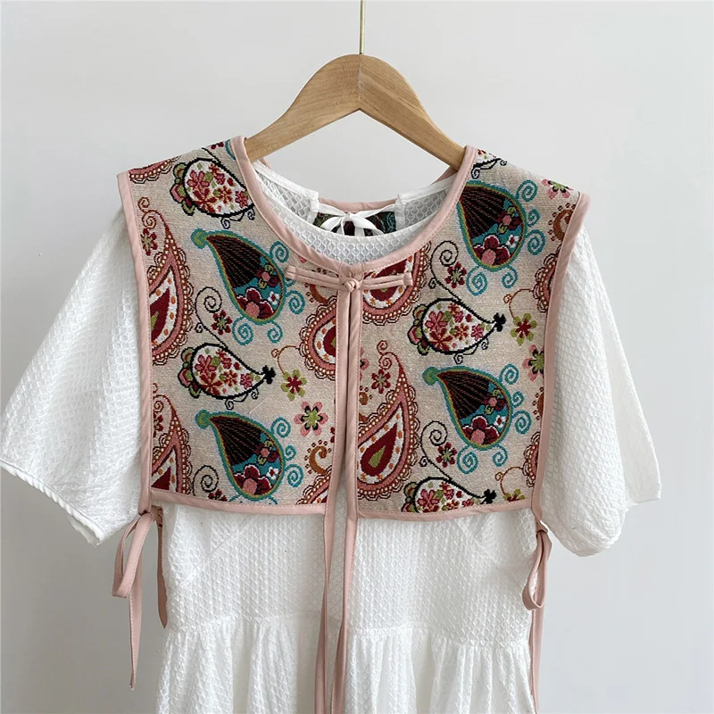 Vintage Flower Embroidery Fake Collar Lacing Detachable Collars For Women Vest Jacket Shawl Shirt False Tie Clothes Accessories