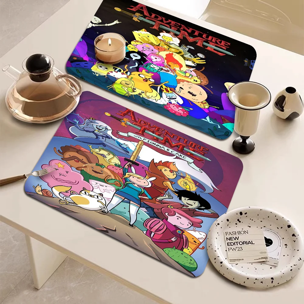 A-Adventure Cartoon T-Time Quick Drying Dish Mat Printed Kitchen Non-slip Coffee Cup Pad Drain Mats Dinnerware Cup Bottle