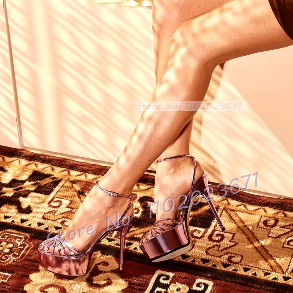 Cage Patent Platform Sandals in Purple Women Elegant Cross Strap Super High Heels Shoes Summer Luxury Chic Nude Party Shoes