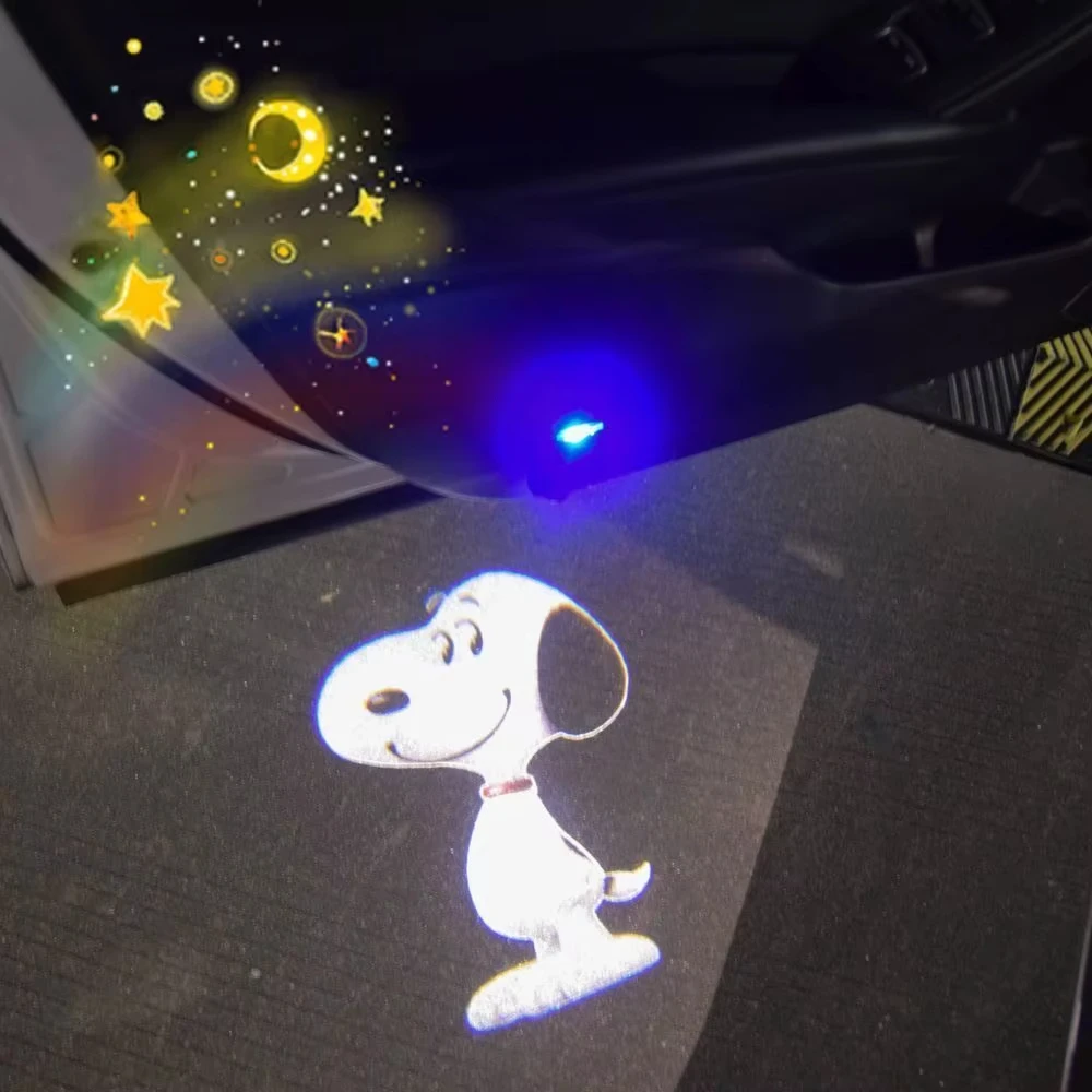 Anime Snoopy Car Welcome Light Projector Lamp Car Decoration Floor Lamp Motorcycle Charge Atmosphere Lights Cute Accessory Gift