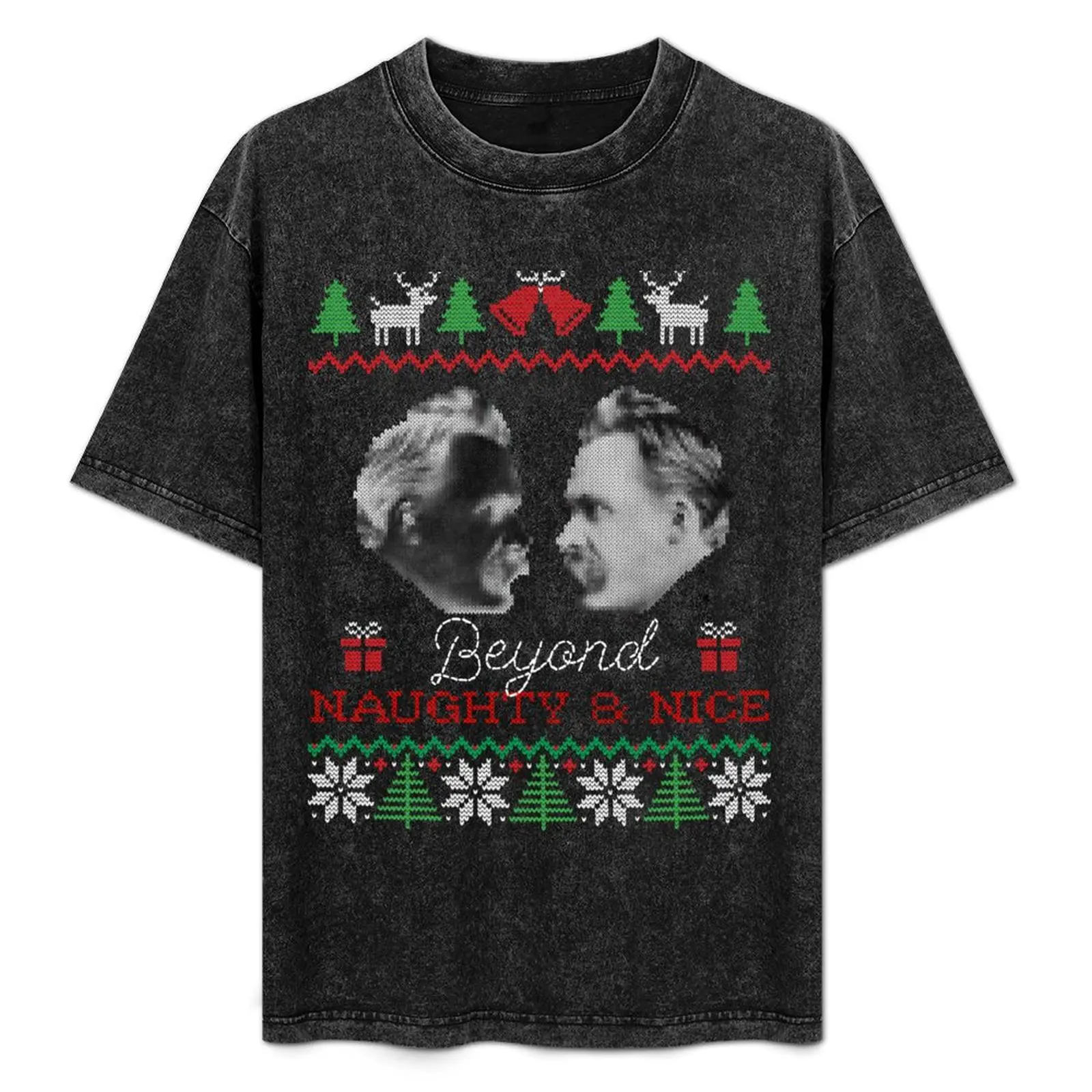 

Friedrich Nietzsche - Beyond Naughty and Nice - Philosophers' Ugly Christmas Sweater Design T-Shirt Moisture Control Sports Tee