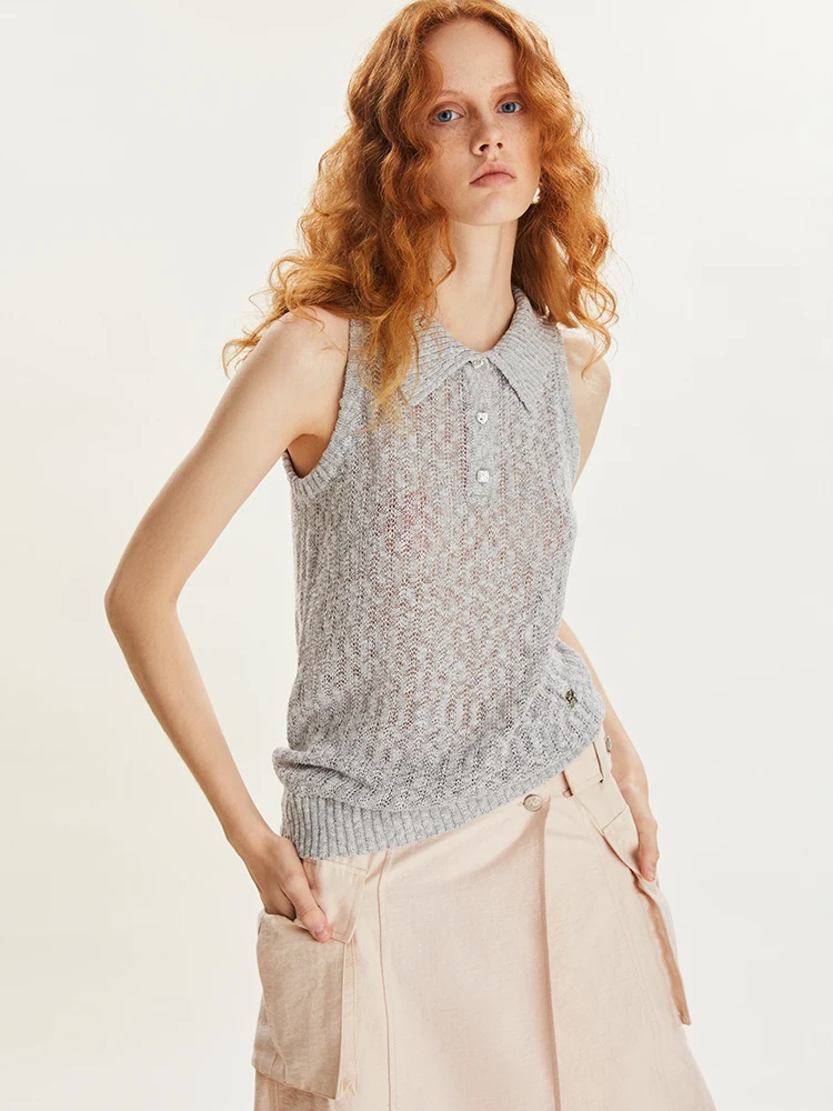 

Легкая трикотажная льняная рубашка с ажурным узором, коротким рукавом и квадратным/круглым дизайном, повседневная летняя футболка для женщин, светло-серая