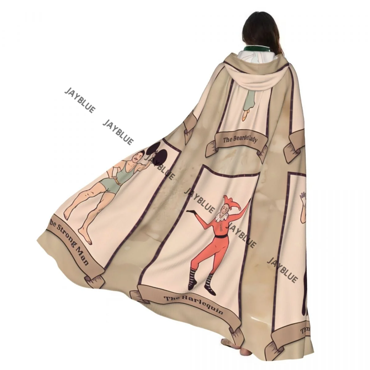 Cape longue Cape Vintage personnages de cirque barbu dame gymnaste homme fort Harlequin Mime manteau à capuche automne sweats à capuche
