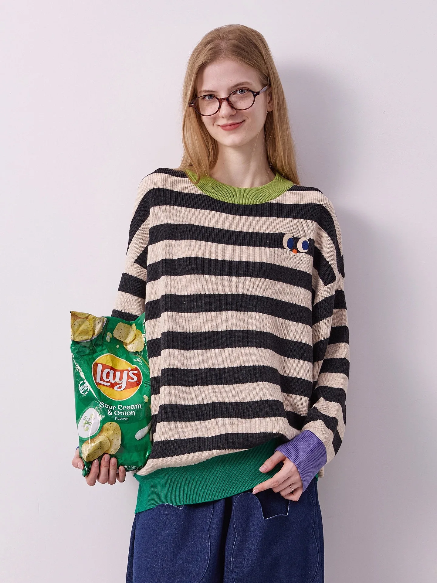 

Original Large Size Loose Knitted Sweater Striped Club Sle for Big Kids And Adults Street Faion Warm Long Sve round Ne