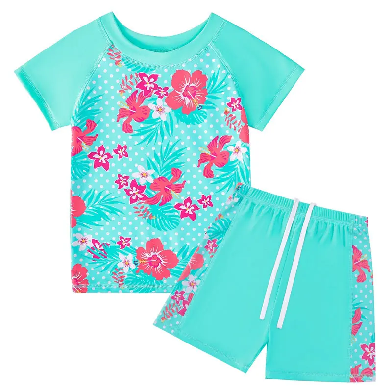 

2024 New Summer Swimsuits for Girls Children Print Two-Piece Swim Clothes Short Sleeve Beach Vacation Elasticity Baby Swimsuit