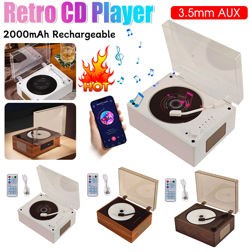 

Портативный CD-плеер, перезаряжаемый Bluetooth-совместимый музыкальный плеер для компакт-дисков 5.0 с дистанционным управлением, поддержка CD BT USB 3,5 мм AUX