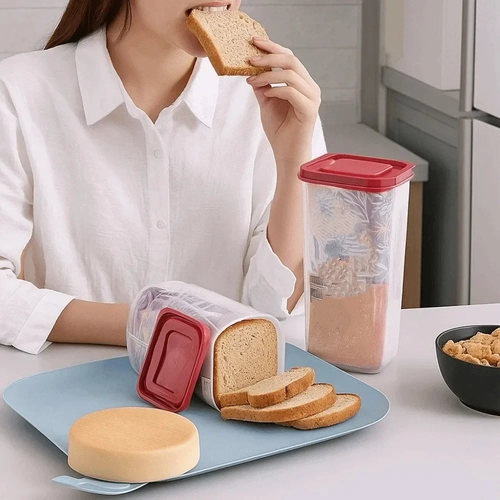 Plastic Transparent Bread Dispenser Leakproof Airtight Lid Toast Storage Box Rectangular Bread Storage Container Food Storage