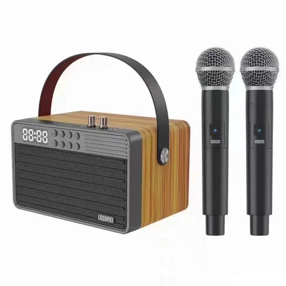 

Home Karaoke BT Speaker with Dual Microphone AUX USB TF Card FM Playback Family Party Audio Portable Wireless Bluetooth Soundbox