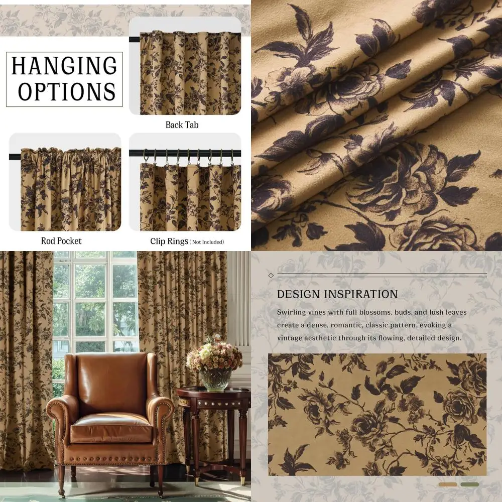 Vintage-Samtvorhänge mit Blumenmuster, senfgelb, 84-lang, isoliert für die Privatsphäre, 2er-Set, 50 breit