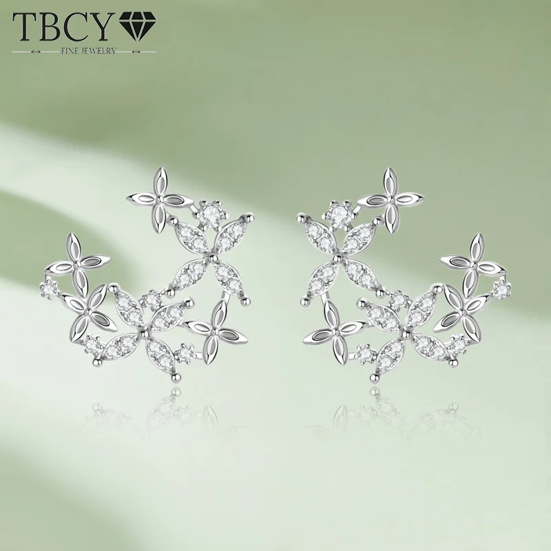 TBCYD D Color Clover Irregular Moissanite Diamond Stud Earrings For Women S925 Silver Ear Studs Piercing Creative Fine Jewelry