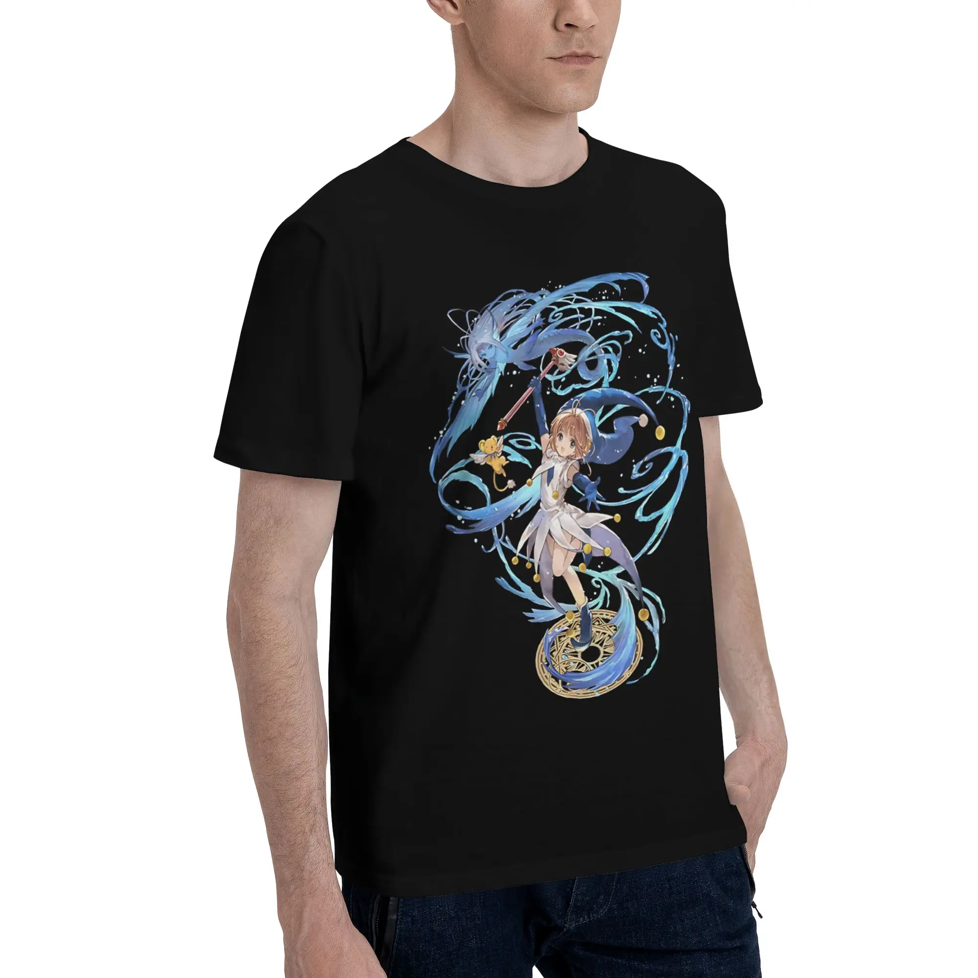 Sakura and the Watery card Sticker  Graphic Funny 100% Cotton T-Shirt Bandai Cardcaptor Sakura Tees Tops For Men