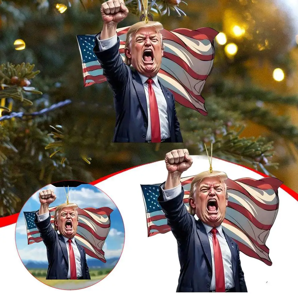 2D Cartoon President Pendant Acrylic Flat Decoration Home Pendant Champagne Christmas Decorations Christmas Balls For Tree