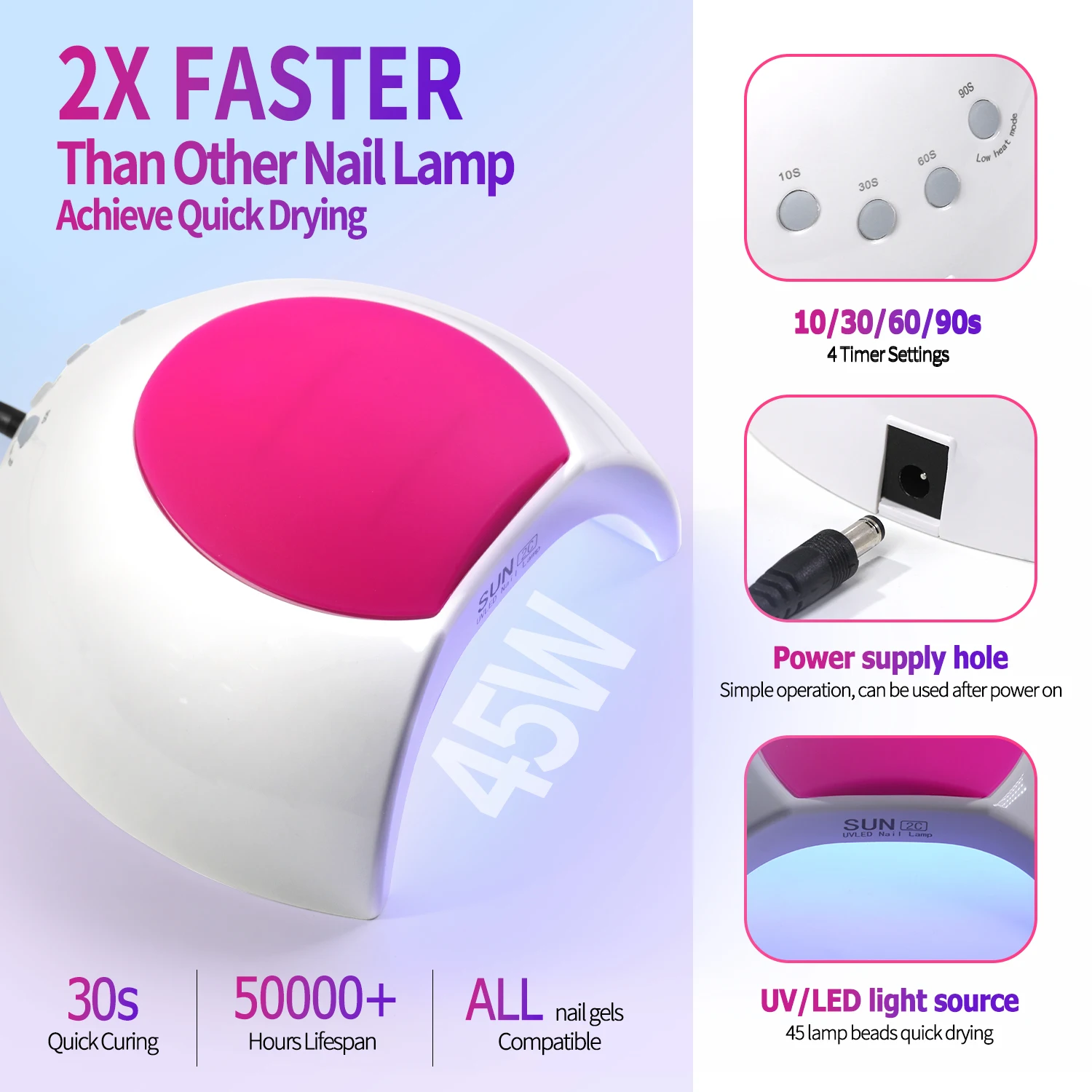 Sun2C Nail Lamp 48W Gel Polish Dryer Pedicure Light Manicure Lamp Nail Art Gel Dryer Machine LED UV Nail Lamp Not Black Handed