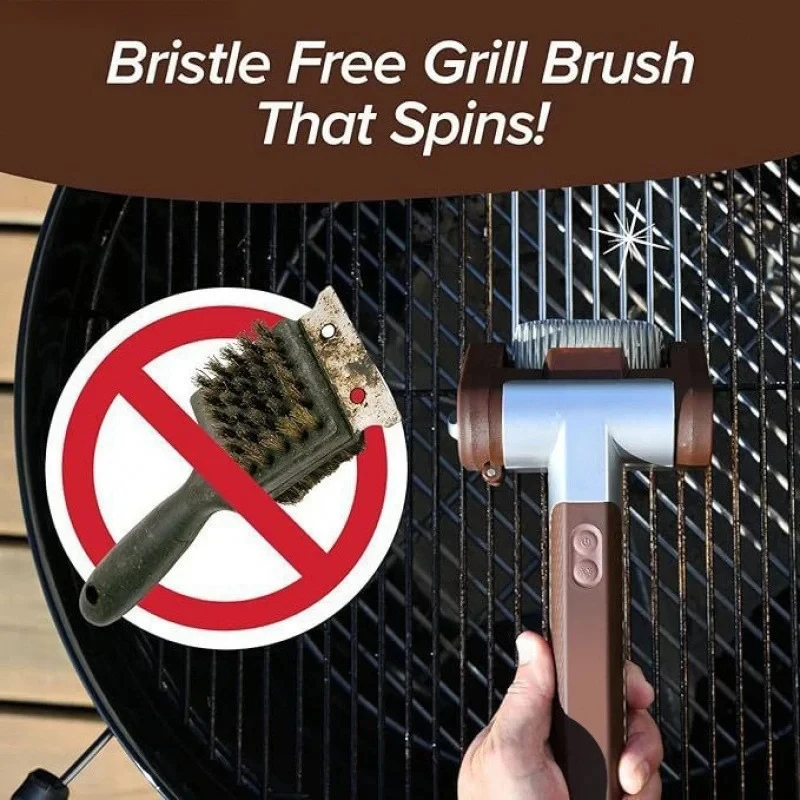 2026 Hot Electric Grill Brush Rechargeable With Led Light 304 Stainless Steel Replaceable Heads  Bbq Grill Cleaner For Barbecue