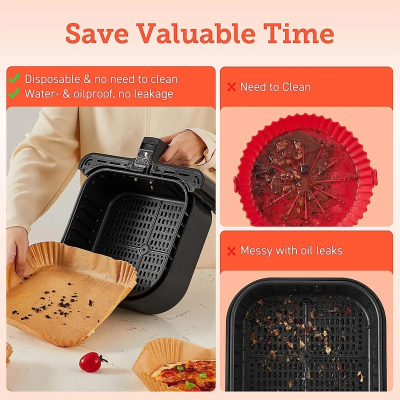 Forros de papel descartáveis 7.9 Polegada para 5 a 6 qt cesta, acessórios para fritadeira de ar, forno, microondas