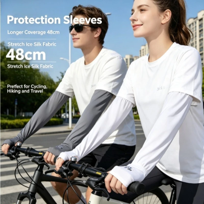 Plus Size Loose Ice Silk Cooling Arm Sleeves, Thin UV Protection Sun Arm Guards, Anti-UV Oversized Sleeves for Driving Cycling