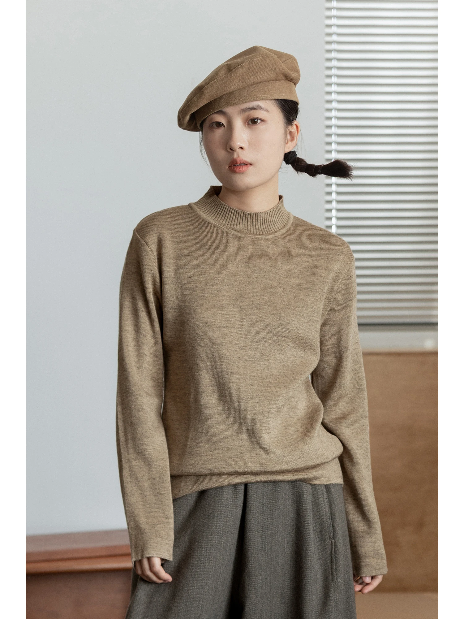 

Базовый шерстяной свитер Earth Tone Thiened f с высоким воротником, повседневный свободный крой, длинный вязаный базовый свитер для женщин