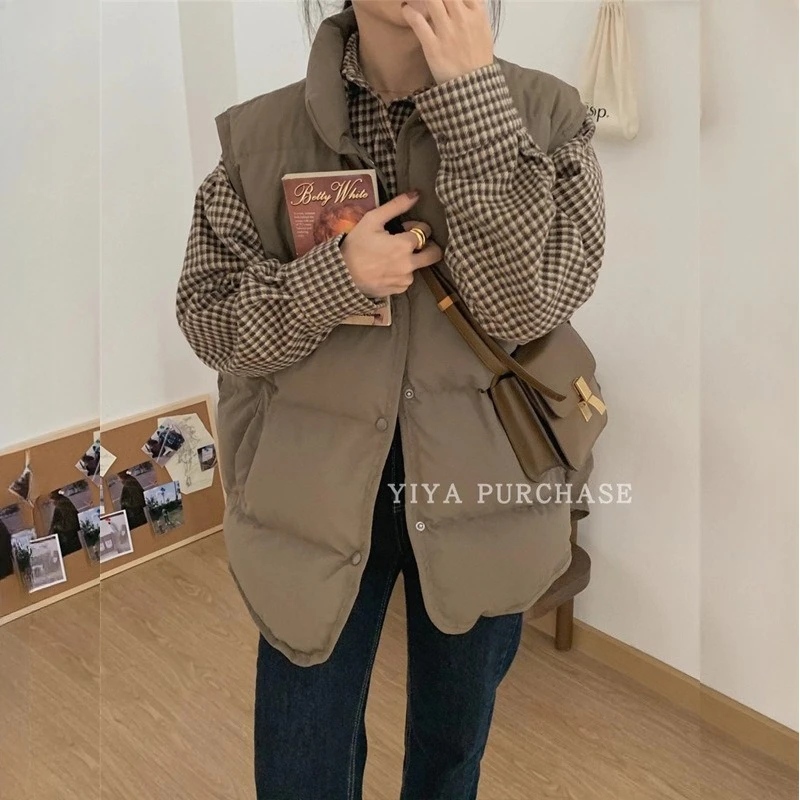 

Yaminiya Simple High Neck Popular Sleeveless Vest Jacket for Warmth Fashion Thick Cotton Clothing Women Vest Autumn/winter 2025