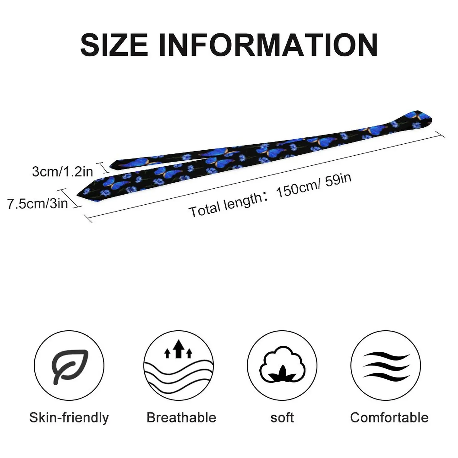 Mens Tie Blue Floral Butterfly Graphic Neck Ties Butterflies Patchwork Novelty Casual Collar Tie Daily Wear Necktie Accessories