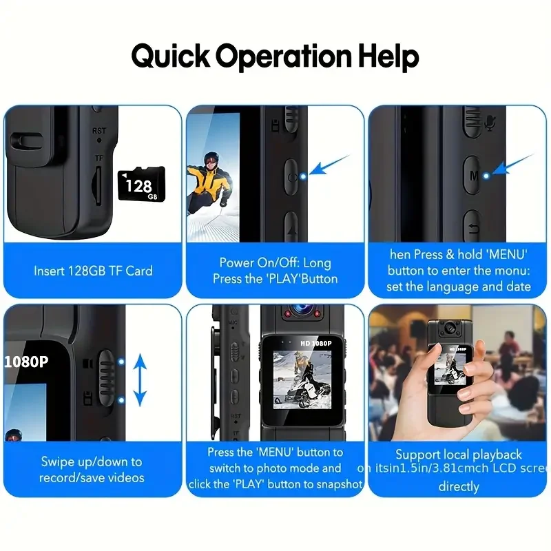 Null 1080P HD كاميرا صغيرة المحمولة مسجل فيديو رقمي BodyCam الأشعة تحت الحمراء للرؤية الليلية الشرطة كام كاميرا الدراجة الصغيرة