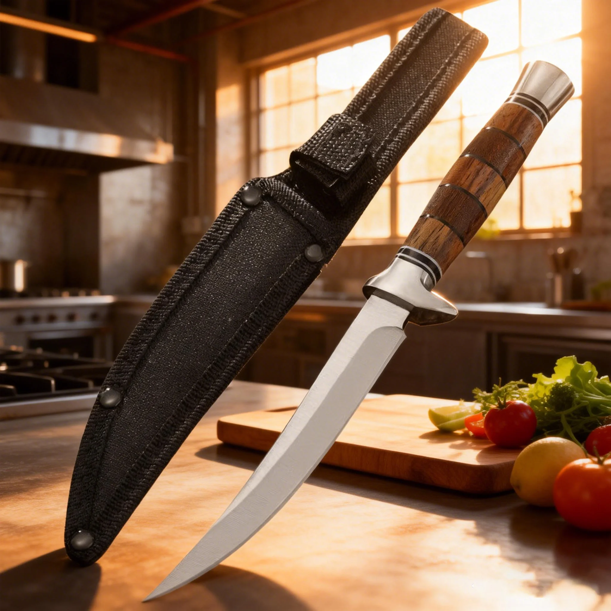 

Профессиональный кухонный нож в японском стиле, нож для разделки мяса из нержавеющей стали, рукоять из цельного дерева с ножнами, нож для фруктов