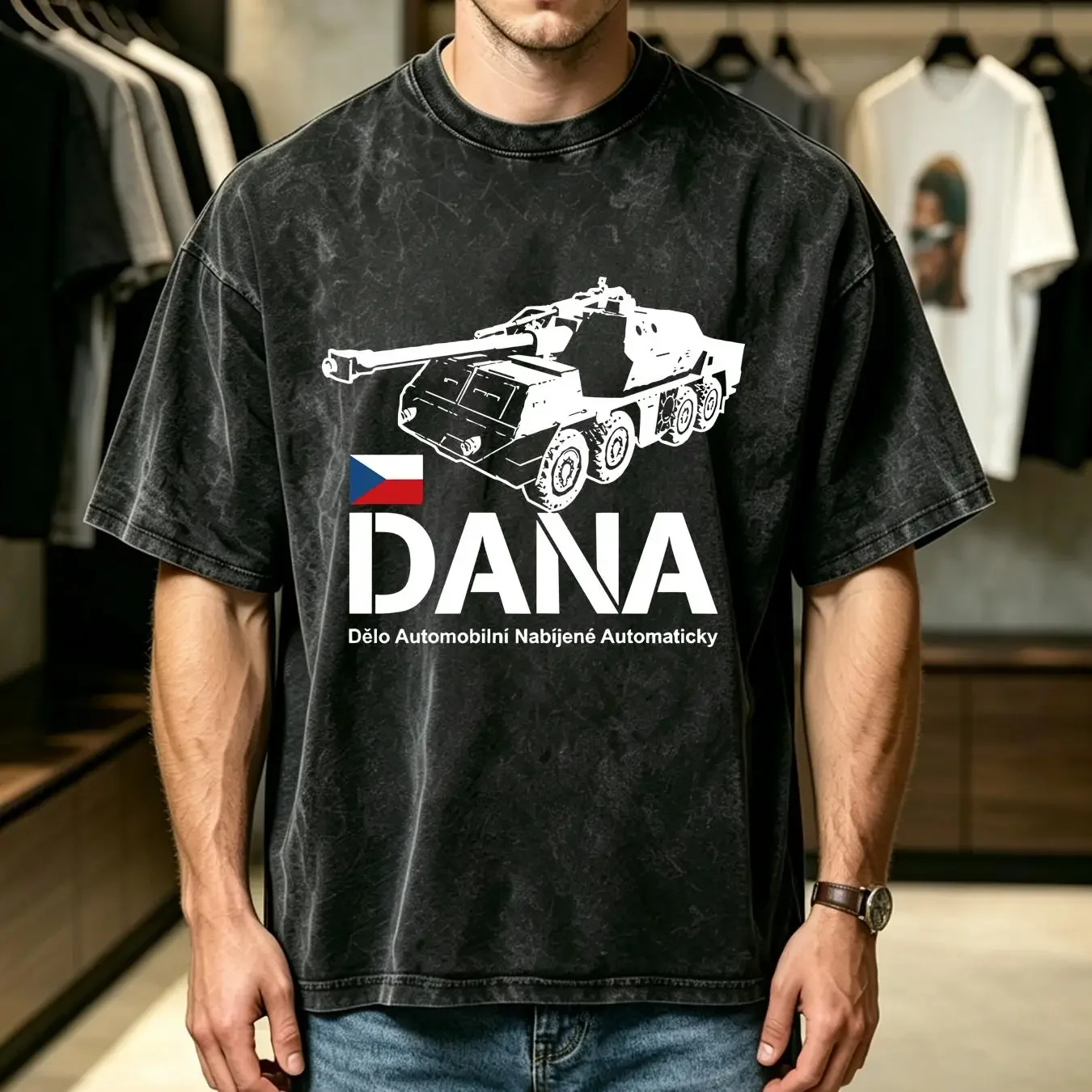 washed T Shirt DANA gun Czech Republic 152mm howitzer wheel tank CZ Delo 25736 long or short sleeves vintage Washed fashion