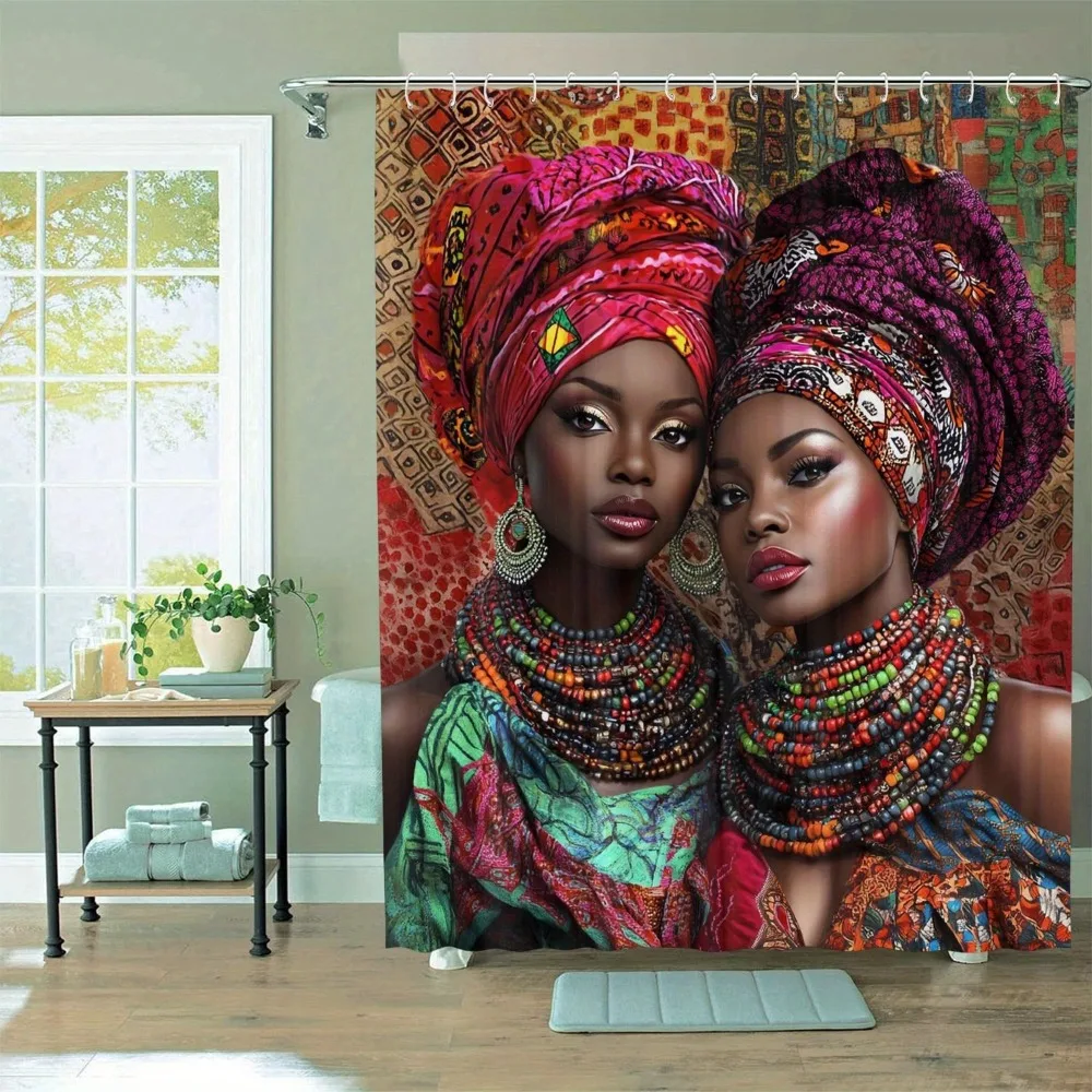 

African Sister Theme Washable Dirt-Resistant Shower Curtain Shower Head waterproof Polyester Bath Curtain For Home Decor